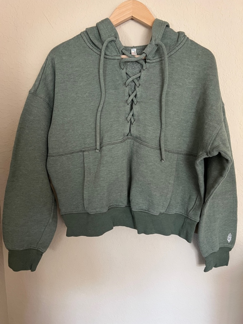 Free People Movement Believe It Hooded Lace Up Pullover Sweatshirt Green Size M